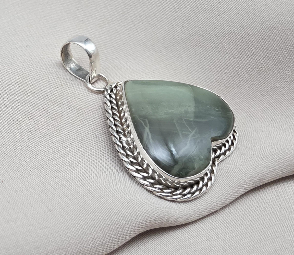 Seraphinite Pendant: 925 Sterling Silver, Healing Crystal Jewelry Heart shape Unique Pendant