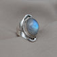 Rainbow Moonstone Ring: Sterling Silver Statement Jewelry, Artisan Boho Design