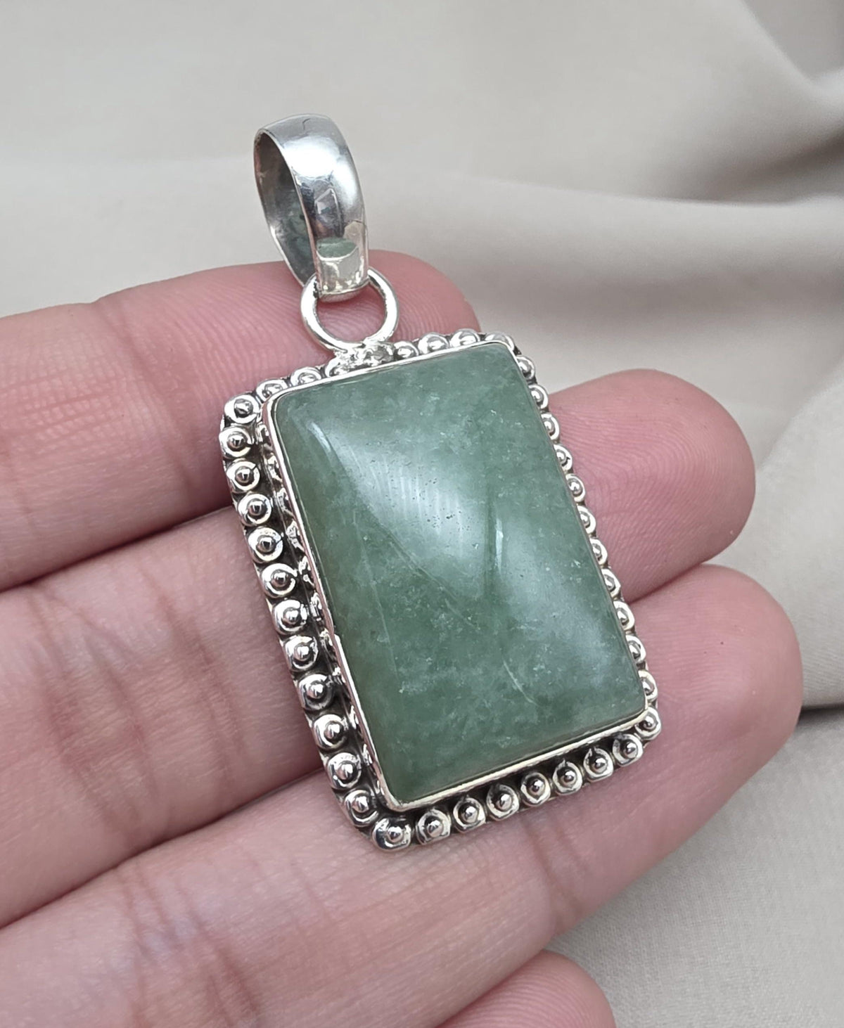 Green Aventurine Pendant 925 Sterling Silver May Birthstone Necklace Healing Heart Chakra Jewelry