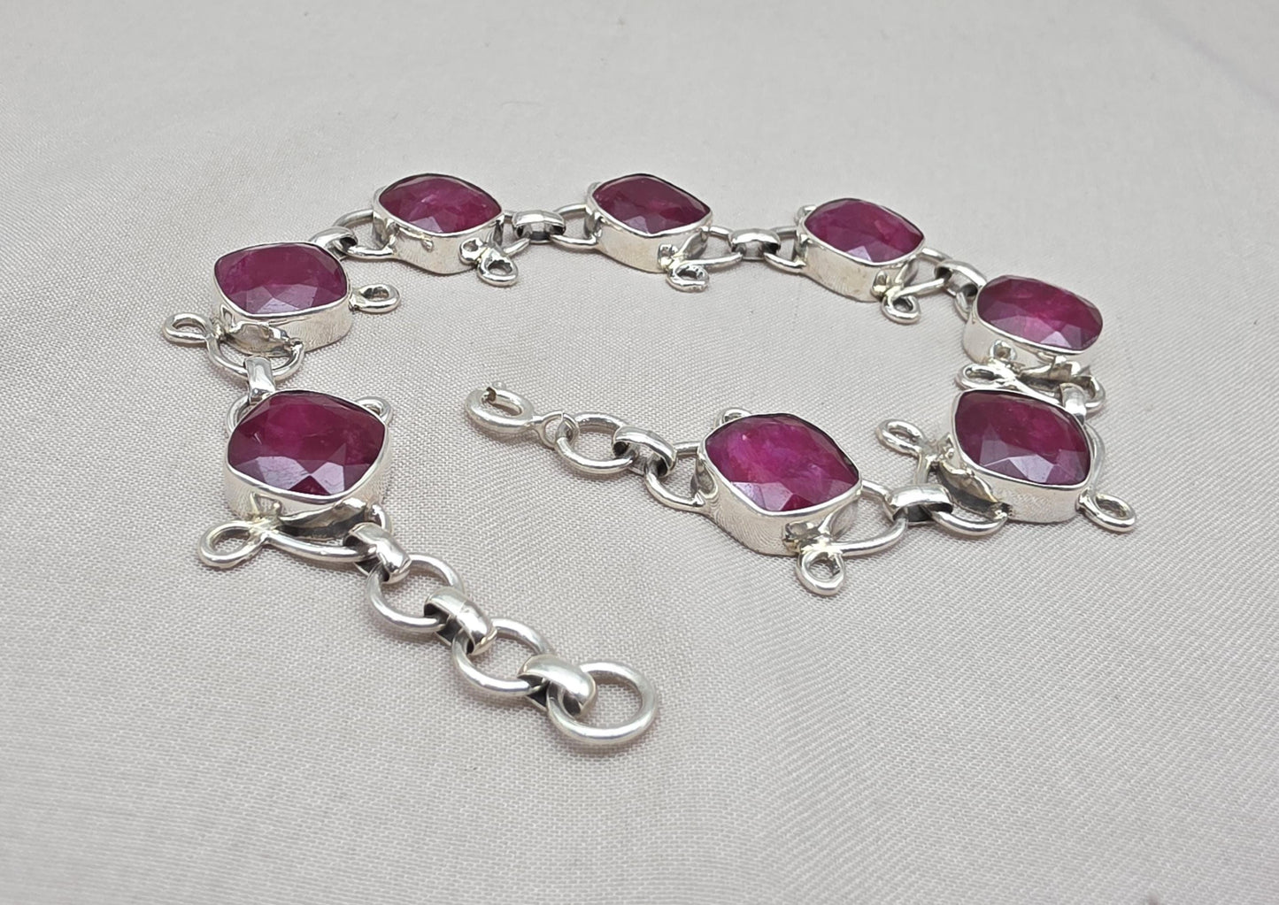 Ruby Bracelet 925 Sterling Silver Red Gemstone Jewelry