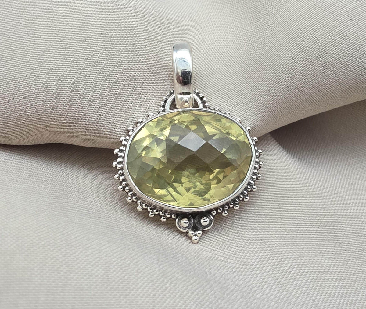 Lemon Quartz Pendant: Oval Faceted Cut 925 Sterling Silver Necklace Handmade Jewelry