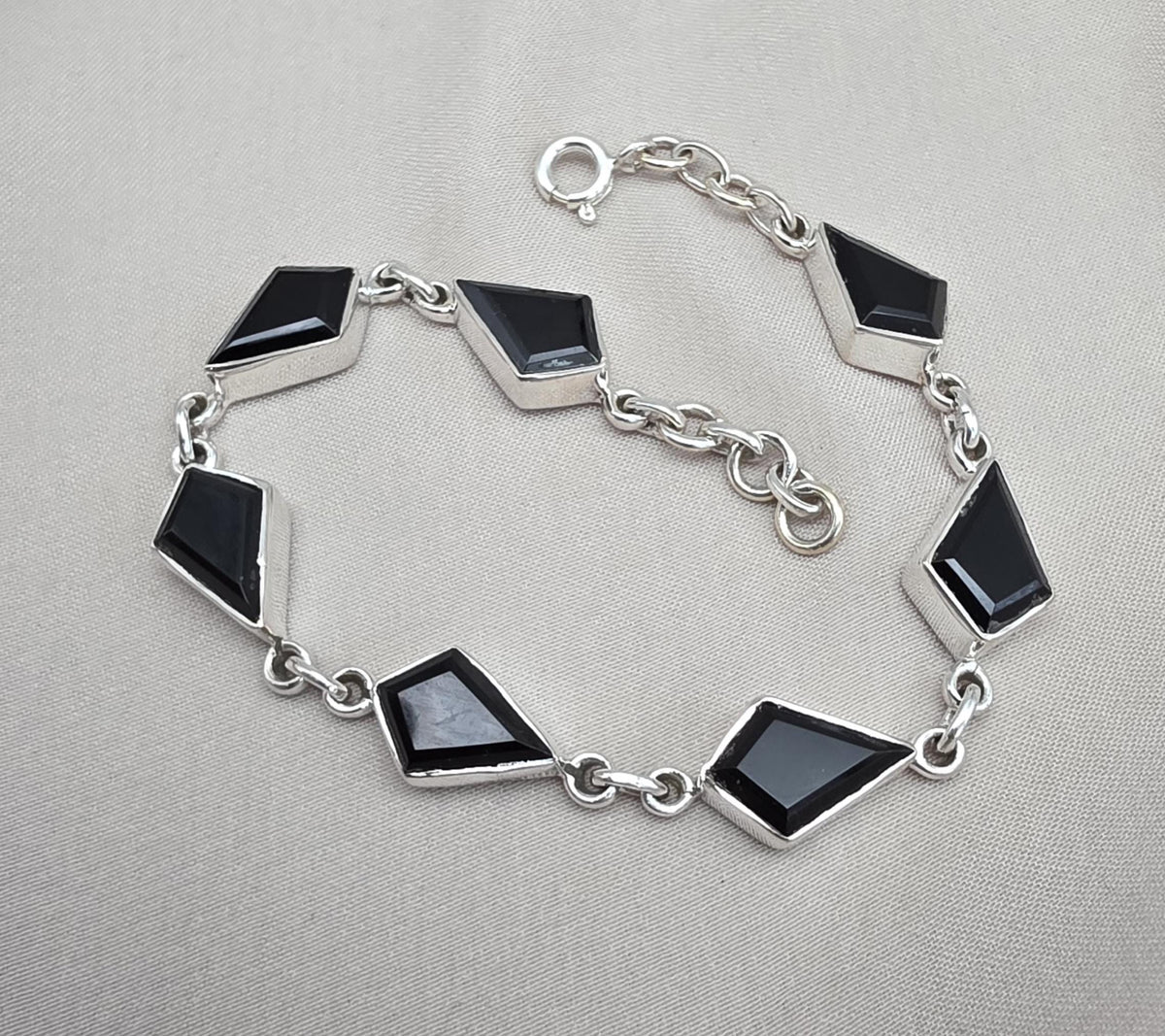 Black Onyx Fancy Shape Link Bracelet 925 Sterling Silver Faceted Onyx Handmade Unisex Jewelry