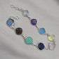 925 Sterling Silver Multi Stone Bracelet Natural Gemstone Cushion Link Jewelry
