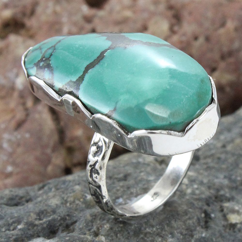 925 SOLID STERLING SILVER NATURAL TURQUOISE GEMSTONES HANDMADE RING, ALL SIZES AVAILABLE
