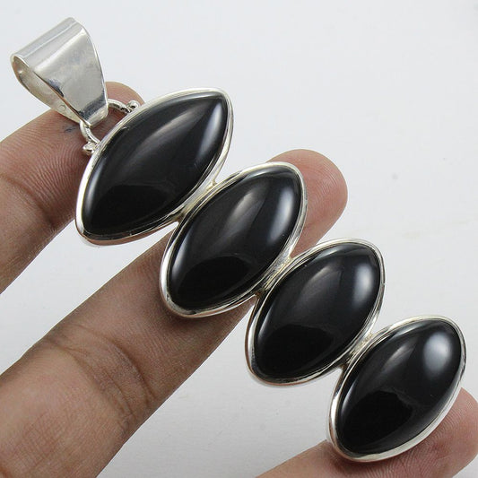 925 SOLID STERLING SILVER NATURAL BLACK ONYX MULTI STONES PENDANT
