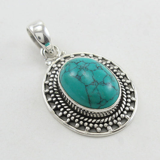 925 SOLID STERLING SILVER NATURAL TIBETAN TURQUOISE GEMSTONE PENDANT