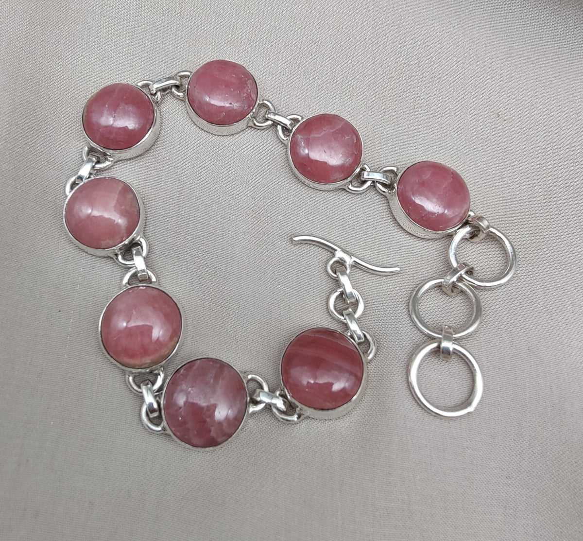 Rhodochrosite 925 Sterling Silver Bracelet: Handmade Pink Gemstone Jewelry