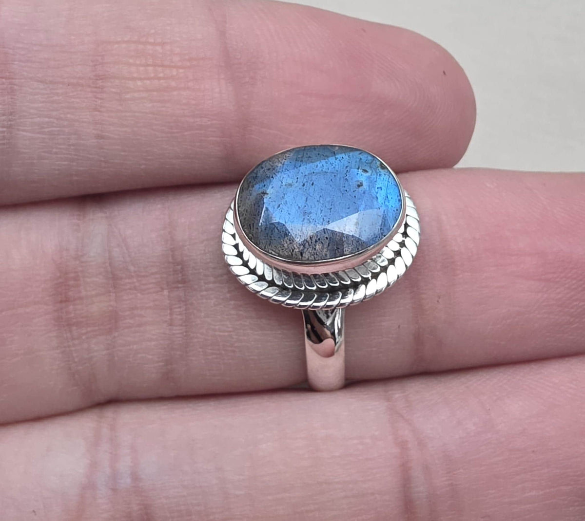 Labradorite Ring 925 Sterling Silver Blue Flash Gemstone Boho Statement Jewelry Gift For Her