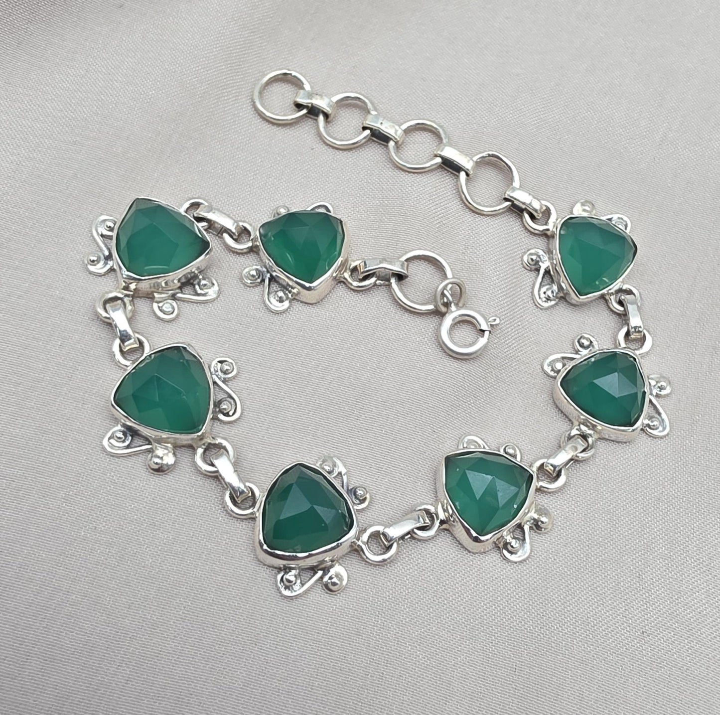 Green Onyx Bracelet 925 Sterling Silver Statement Gemstone Bracelet