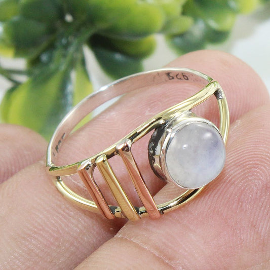 925 SOLID STERLING SILVER NATURAL RAINBOW MOONSTONE GEMSTONES HANDMADE RING, ALL SIZES AVAILABLE