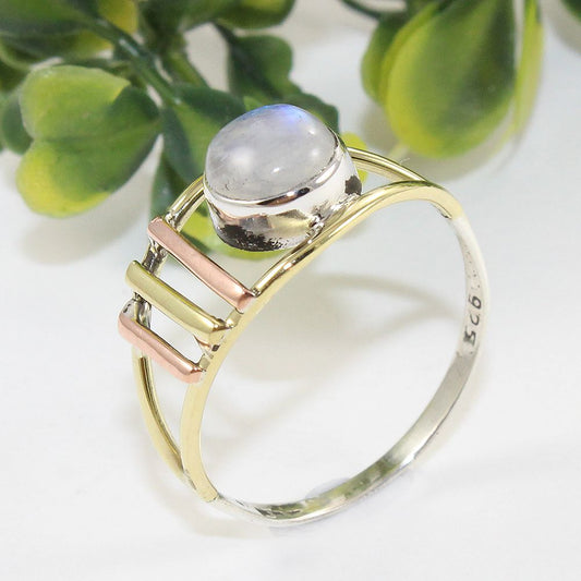 925 SOLID STERLING SILVER NATURAL RAINBOW MOONSTONE GEMSTONES HANDMADE RING, ALL SIZES AVAILABLE