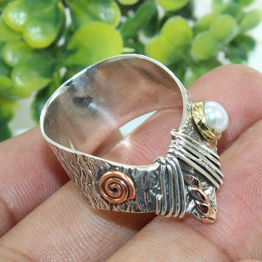 925 SOLID STERLING SILVER NATURAL Mother of Pearl GEMSTONES HANDMADE RING, ALL SIZES AVAILABLE