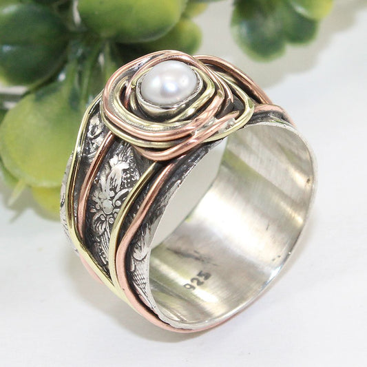 925 SOLID STERLING SILVER NATURAL Mother of Pearl GEMSTONES HANDMADE RING, ALL SIZES AVAILABLE