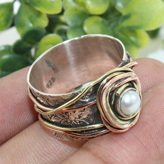 925 SOLID STERLING SILVER NATURAL Mother of Pearl GEMSTONES HANDMADE RING, ALL SIZES AVAILABLE