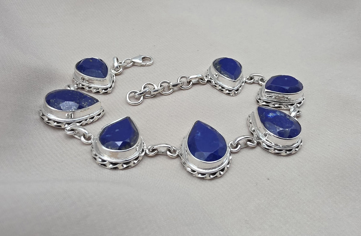 925 Sterling Silver Lapis Lazuli Bracelet Natural Blue Pear Shape Gemstone Handmade Jewelry