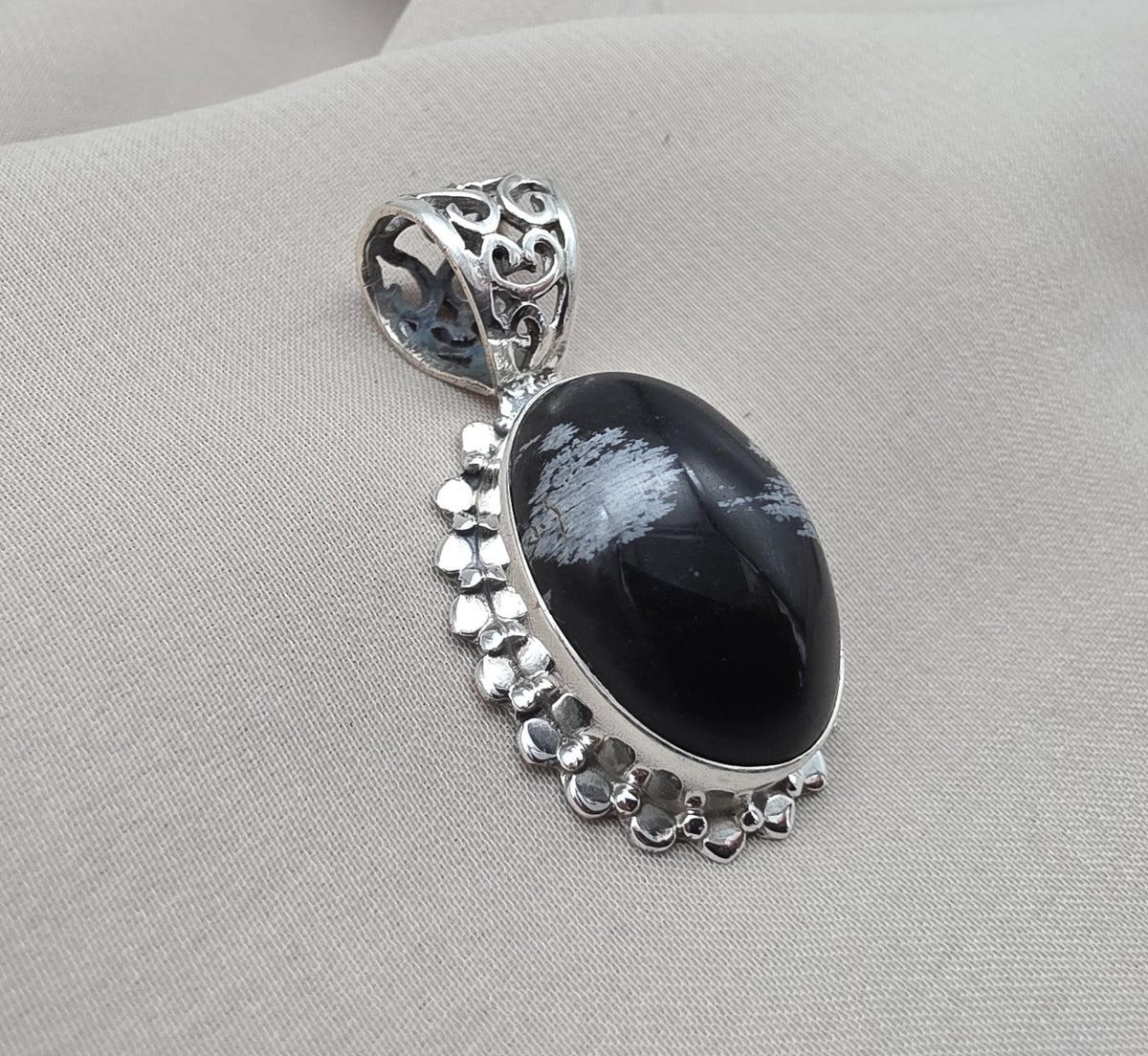 Snowflake Obsidian Pendant 925 Sterling Silver Protection Gemstone Necklace Courage Jewelry