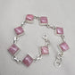 925 Sterling Silver Rhodochrosite Bracelet Pink Gemstone Square Link Bracelet Gift for Her