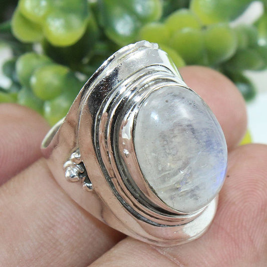 925 SOLID STERLING SILVER NATURAL RAINBOW MOONSTONE GEMSTONES HANDMADE RING, ALL SIZES AVAILABLE