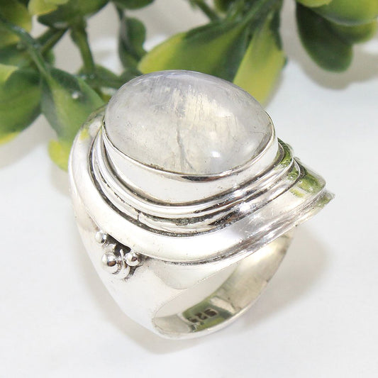925 SOLID STERLING SILVER NATURAL RAINBOW MOONSTONE GEMSTONES HANDMADE RING, ALL SIZES AVAILABLE