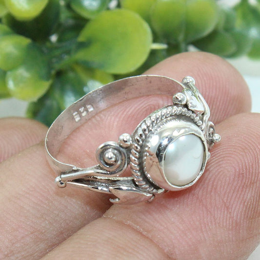 925 SOLID STERLING SILVER NATURAL Mother of Pearl GEMSTONES HANDMADE RING, ALL SIZES AVAILABLE