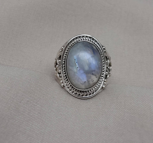Rainbow Moonstone Ring: Handmade 925 Sterling Silver Boho Statement