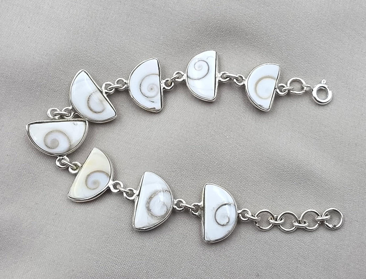 925 Sterling Silver Shiva Eye Shell Bracelet Link Bracelet Gemstone Jewelry Gift for Her
