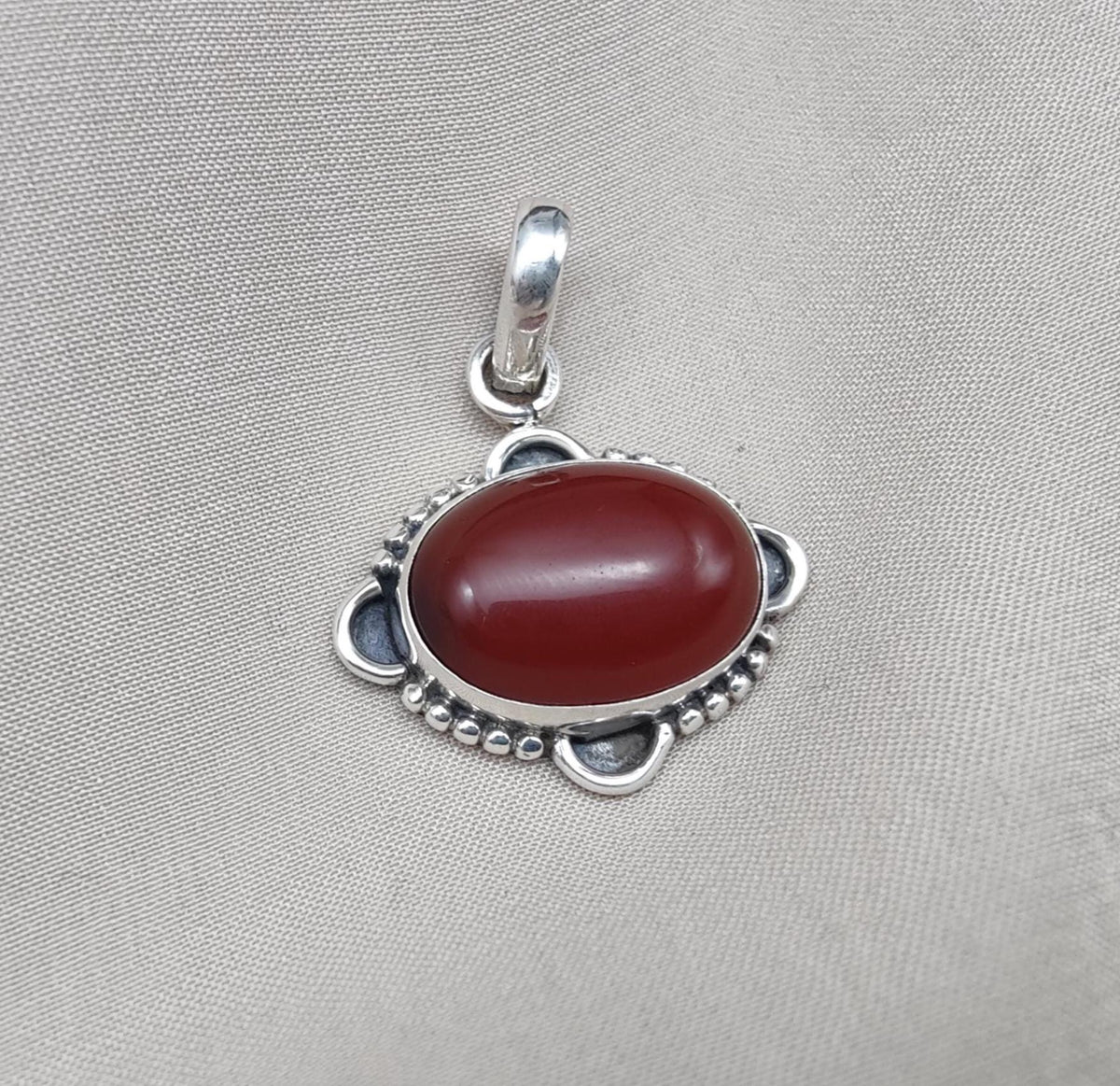 Red Onyx Silver Pendant: 925 Sterling, Handmade Boho Statement Necklace