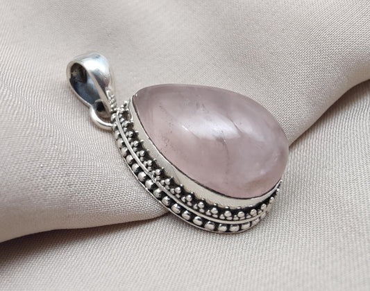 Rose Quartz Pendant: Teardrop Gemstone, 925 Sterling Silver Bezel Gift for Love