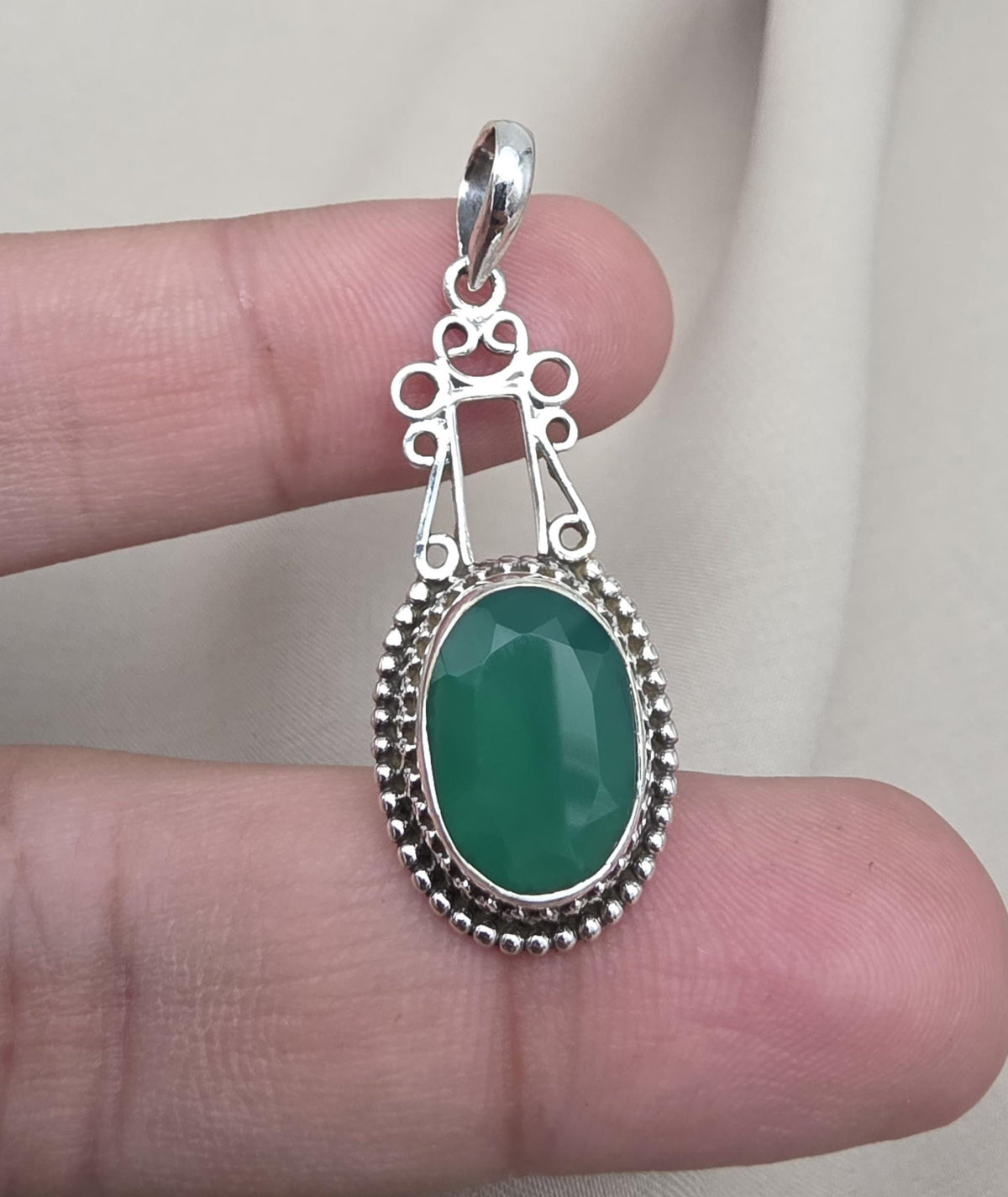 Green Onyx Pendant: Pendant 925 Sterling Silver Faceted Gemstone Necklace Jewelry Gift for Her