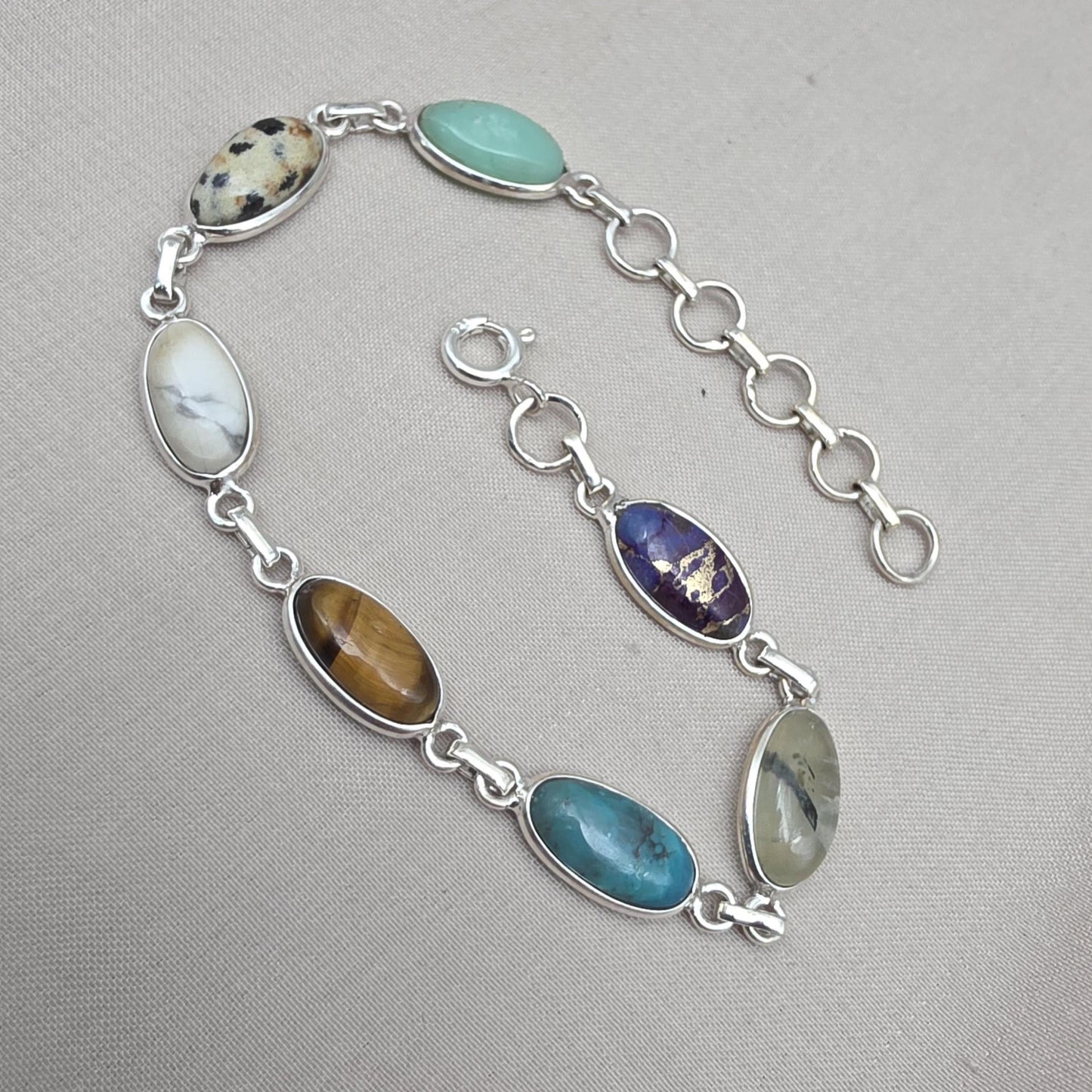 925 Sterling Silver Boho Bracelet Multi Gemstone Colorful Statement Jewelry