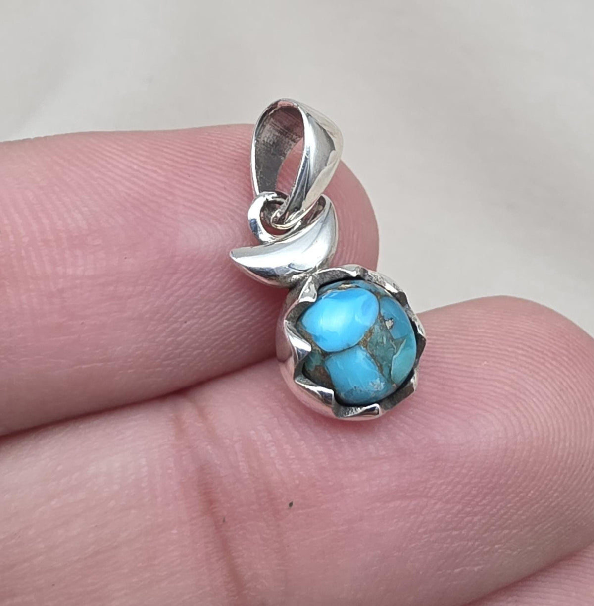 Handmade 925 Sterling Silver Turquoise Pendant: Boho Gemstone Necklace