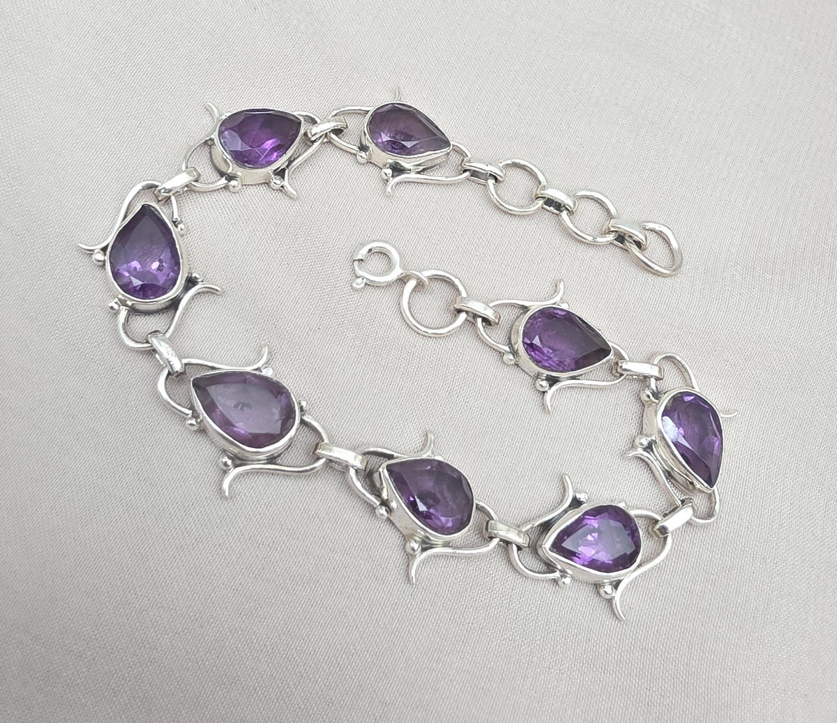 925 Sterling Silver Amethyst Bracelet Pear Shape Purple Gemstone Link Bracelet Gift for Her