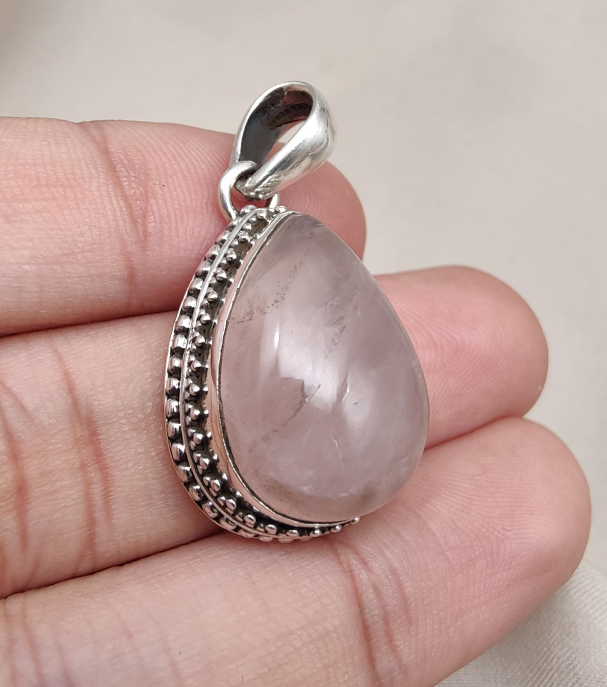 Rose Quartz Pendant: Teardrop Gemstone, 925 Sterling Silver Bezel Gift for Love