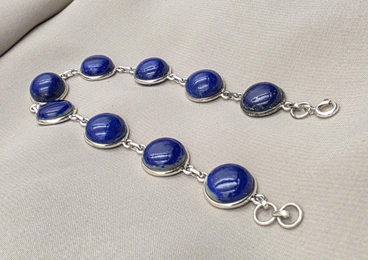 Handmade 925 Sterling Silver Lapis Lazuli Bracelet – Natural Blue Gemstone Links