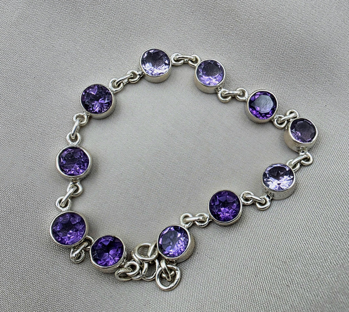 Amethyst 925 Sterling Silver Gemstone Bracelet Natural Purple Gemstone Oval Link Jewelry