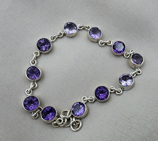 Amethyst 925 Sterling Silver Gemstone Bracelet Natural Purple Gemstone Oval Link Jewelry