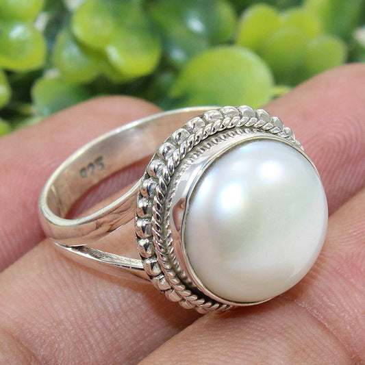 925 SOLID STERLING SILVER NATURAL Mother of Pearl GEMSTONES HANDMADE RING, ALL SIZES AVAILABLE