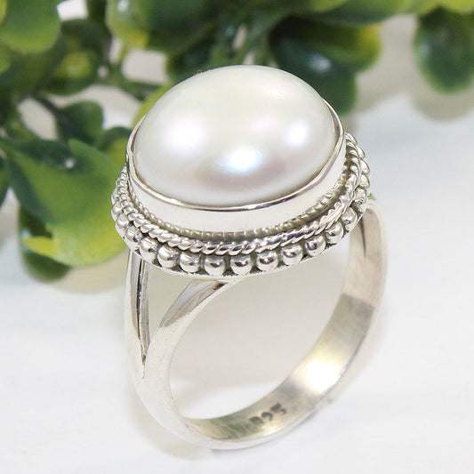 925 SOLID STERLING SILVER NATURAL Mother of Pearl GEMSTONES HANDMADE RING, ALL SIZES AVAILABLE