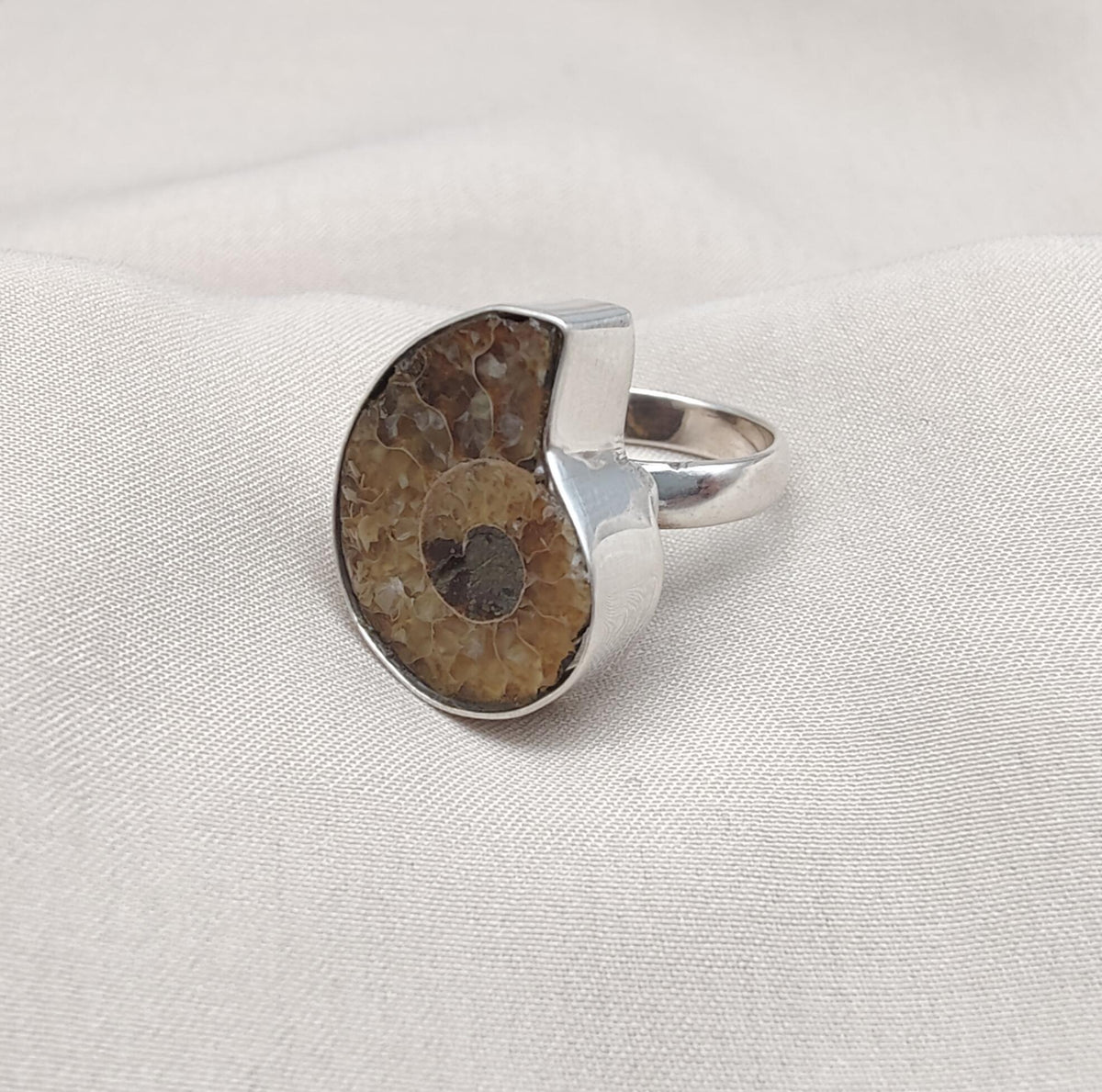 Ammonite Fossil Ring: 925 Sterling Silver Boho Statement Jewelry