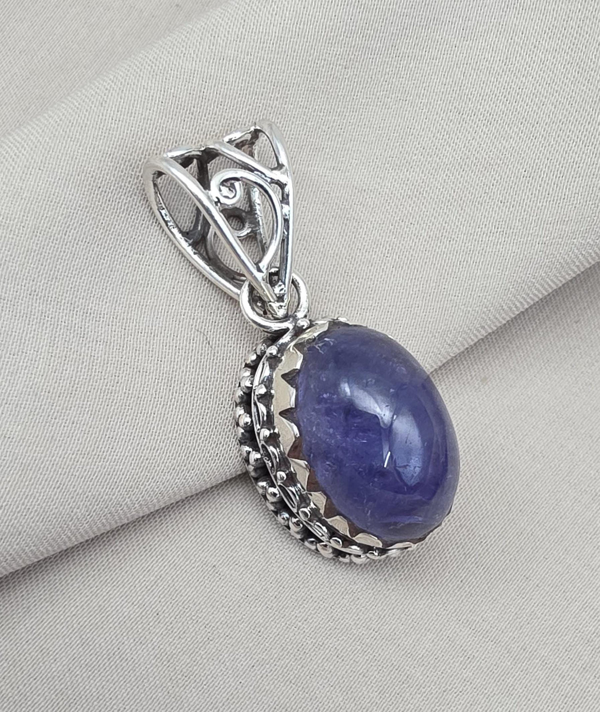Natural Tanzanite Cabochon Pendant 925 Sterling Silver Handmade Blue Violet Gemstone Jewelry Gift