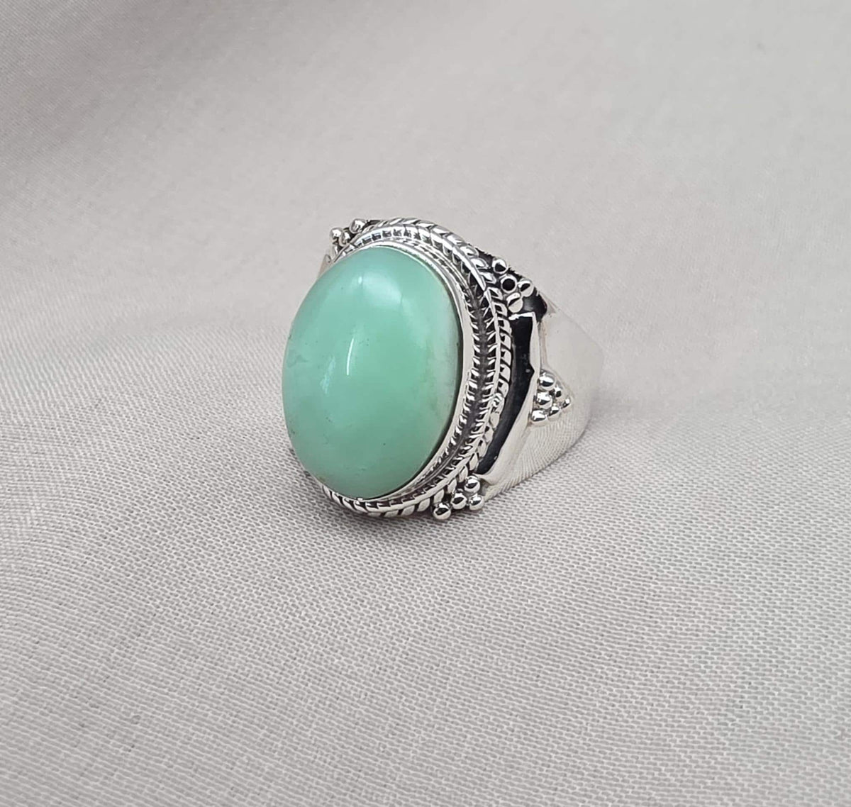 Chrysoprase Ring 925 Sterling Silver Natural Green Chrysoprase Statement Jewelry
