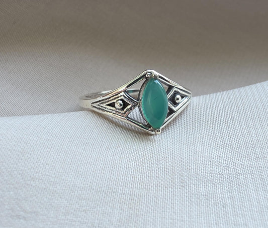Green Onyx Ring Marquise Cut 925 Sterling Silver Boho Geometric Statement Jewelry