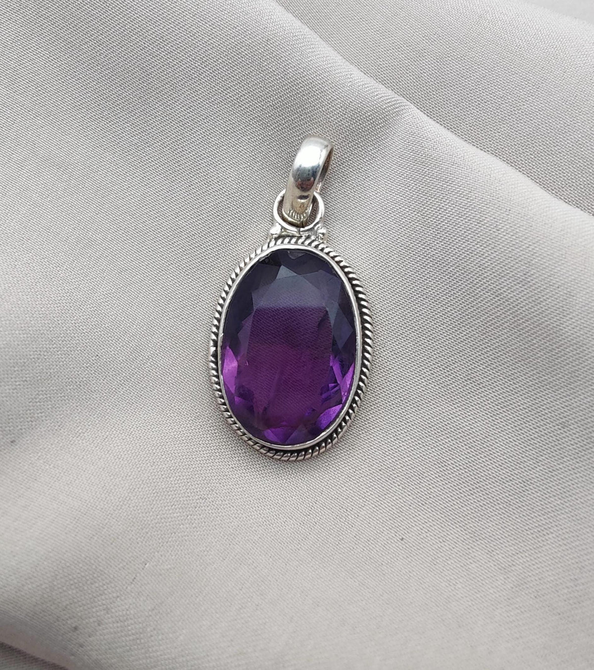 Natural Amethyst Cut Silver Pendant 925 Sterling Purple Gemstone Necklace Handmade February Birthstone Jewelry Gift for Her