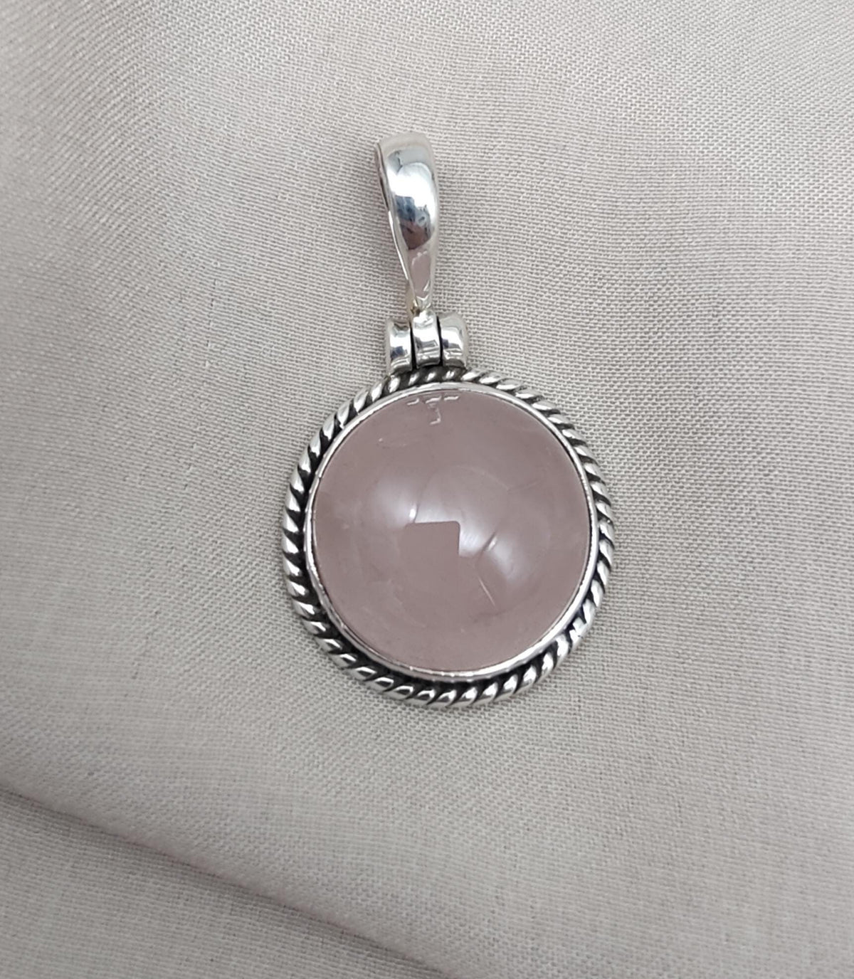 Handmade Rose Quartz Pendant: 925 Sterling Silver Round Necklace