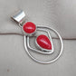 Red Coral Pendant: Two-Stone 925 Sterling Silver Boho Necklace