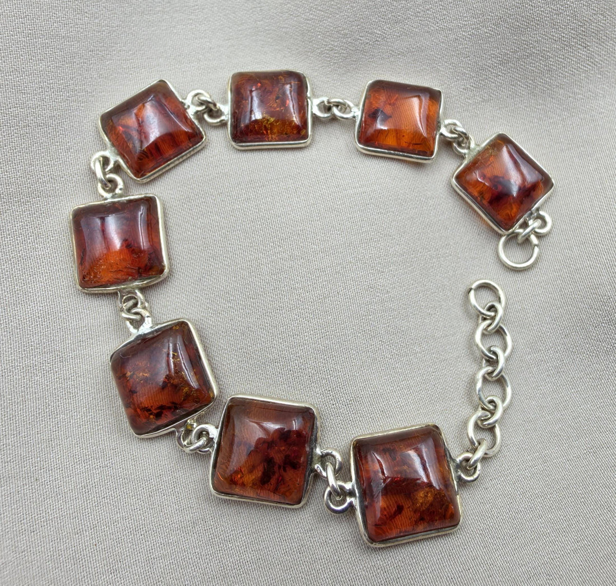 925 Sterling Silver Cognac Amber Bracelet Handmade Gemstone Jewelry Gift for Women
