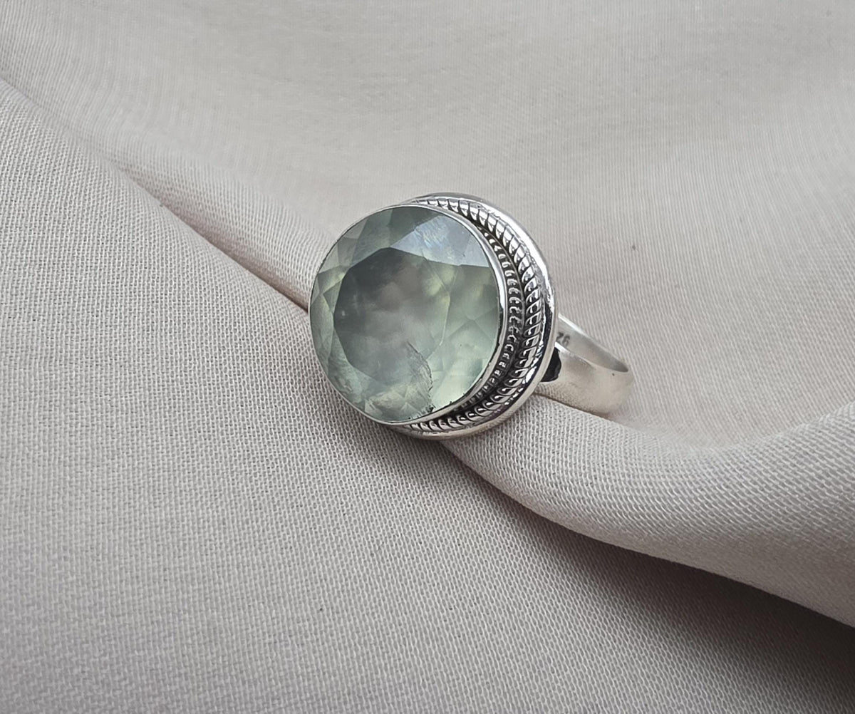Handmade Sterling Silver Prehnite Ring, Natural Gemstone Statement Jewelry