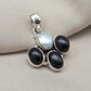 Black Onyx & Mother of Pearl 925 Sterling Silver Pendant: Handmade Boho Necklace