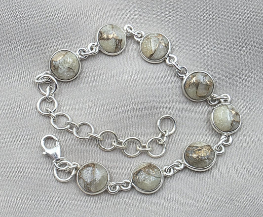 925 Sterling Silver Copper Calcite Bracelet Natural Round Gemstone Link Bracelet Gift for Her