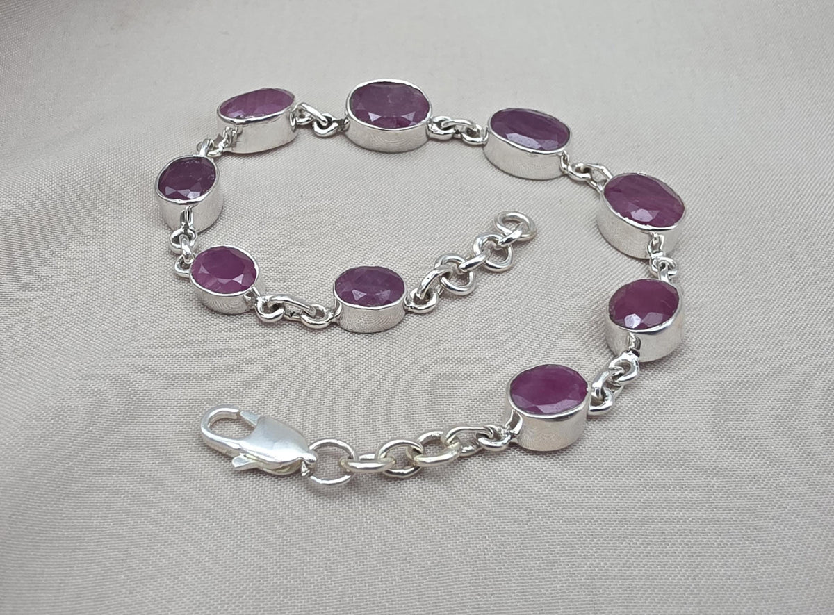 Ruby Oval Link Bracelet 925 Sterling Silver Faceted Gemstone Handmade Red Gemstone Jewelry